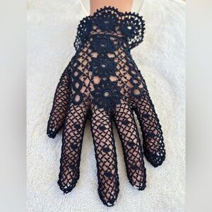 Vintage Ladies Indigo Blue Handmade Crochet Lace Gloves